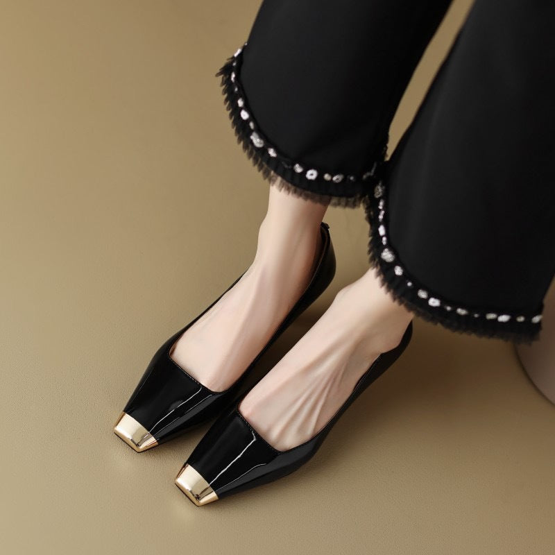 Women's Genuine Wine Red Patent Cowhide Classy High Metal Women's Shoes