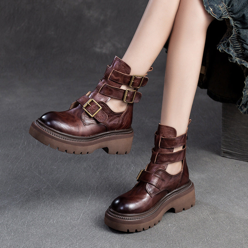 Women's Hand Grip Pattern Martin Trendy Cool Closed Platform Sandals
