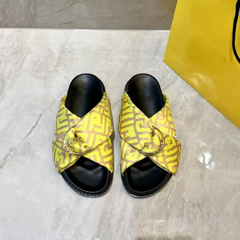 Platform Satin Drawstring For Outdoors Beach Pleated Flat Sandals