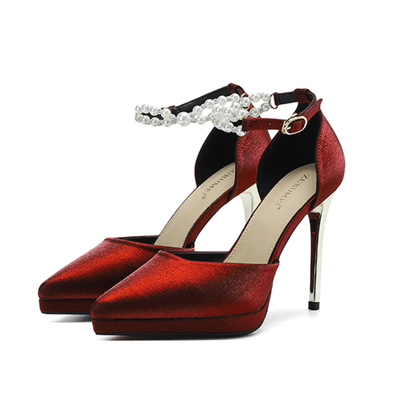 Women's Pointed Stiletto With Toe Box Pearl High Women's Shoes