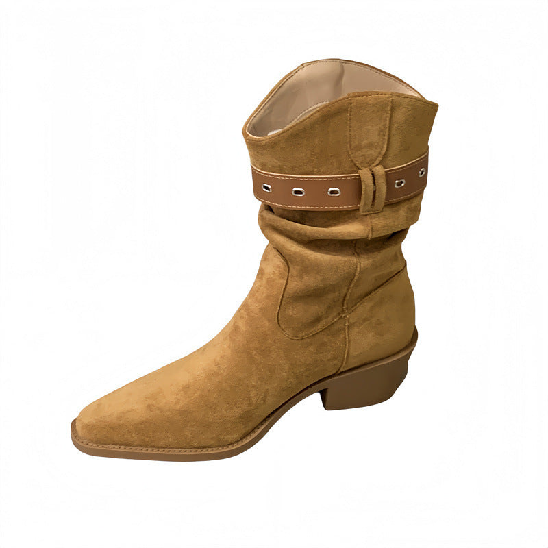 Women's Pile Style Retro Western Cowboy Short Boots