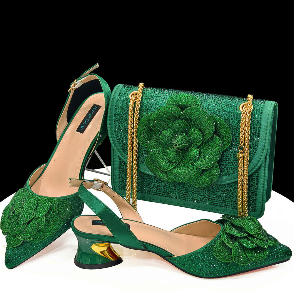 Women's Shoulder Bag Flower Decoration Bags Suite Men's Shoes