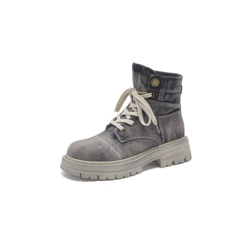 Women's Denim Martin Spring Thick Bottom Super Hot Short Retro Western Boots