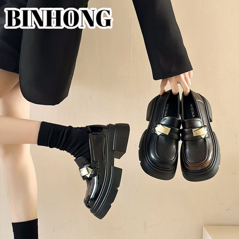 Women's Platform Spring Slip-on Pumps Height Increasing Leather Shoes