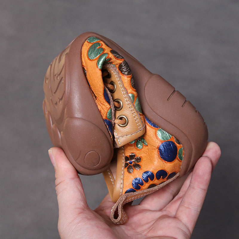 Women's Ethnic Style Retro Handmade Genuine Pumps Autumn Full Grain Cow Men's Shoes