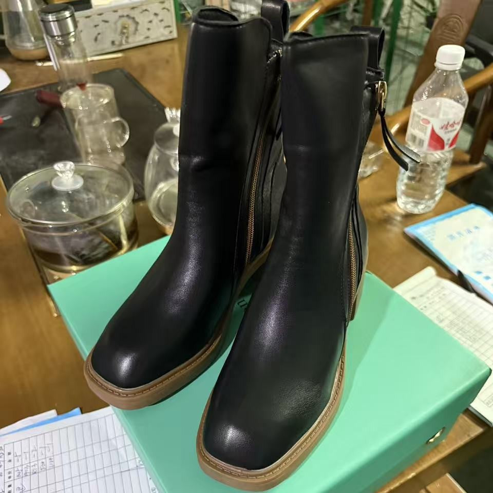 Women's Large Size Retro Length Side Zipper Martin Women's Leather Boots