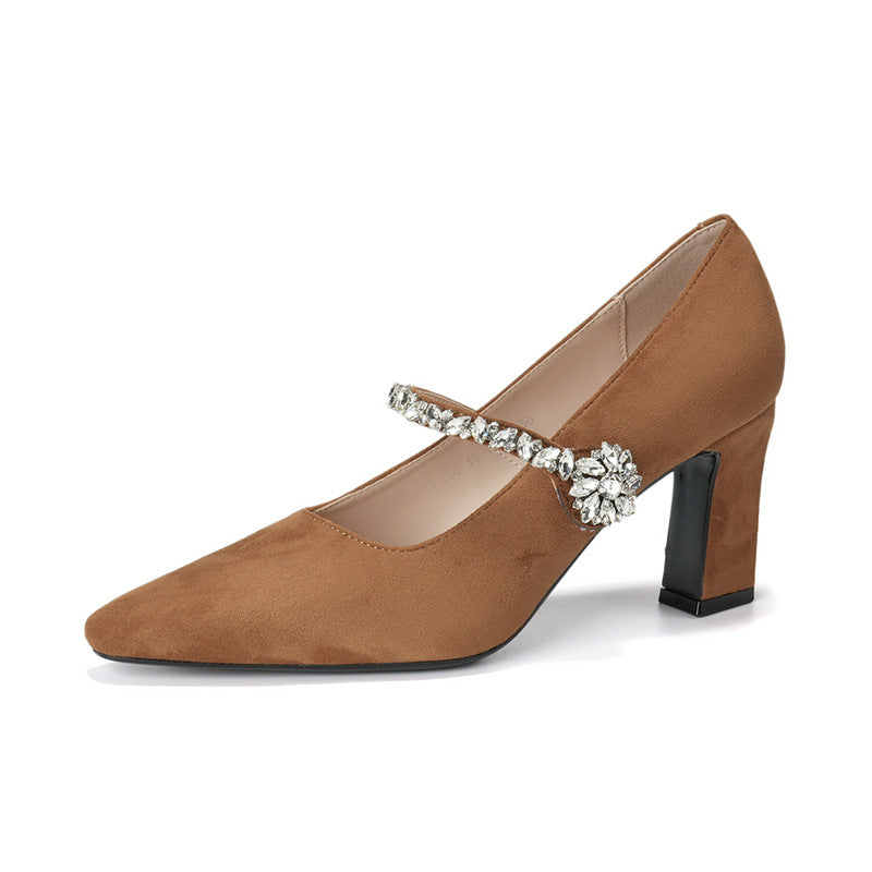 Women's French Style Temperament Crystal Mary Jane High Suede Women's Fashion Shoes