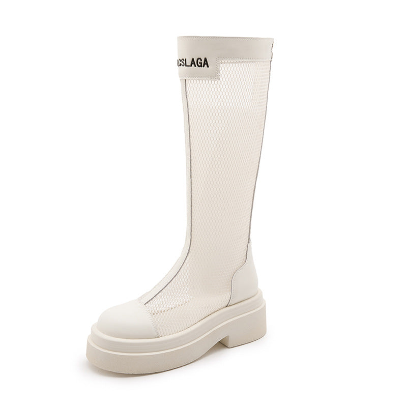 Women's Thick-soled Mesh Fashionable Thin Breathable Knee-length Summer High Women's Leather Boots