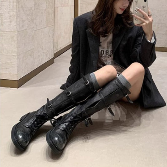 Women's Knight Retro Style Cool Front Washed Boots