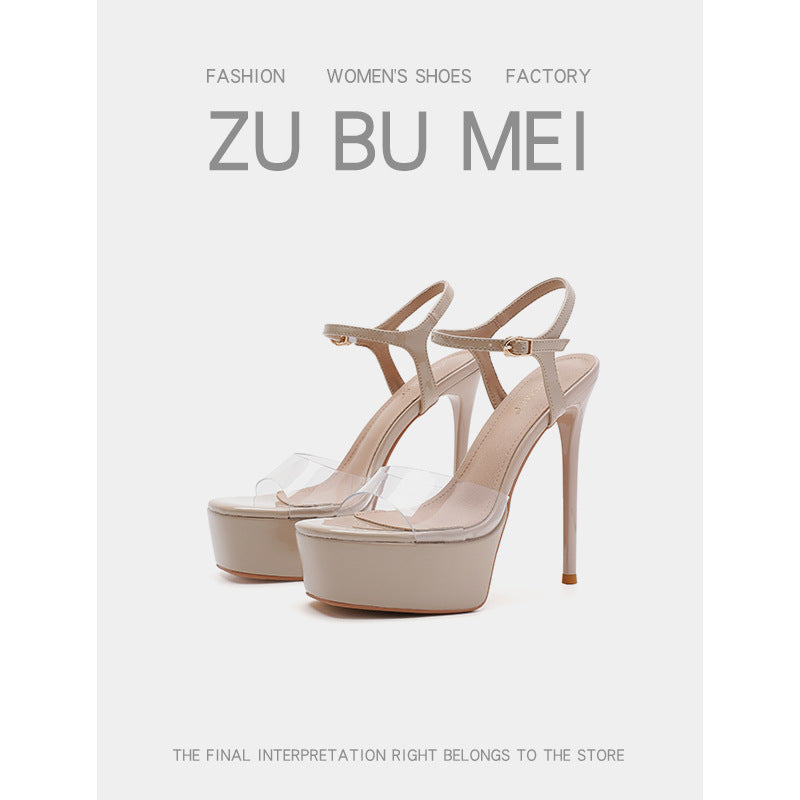 Women's Transparent Open Toe High-heeled Sexy Waterproof High Heeled Sandals
