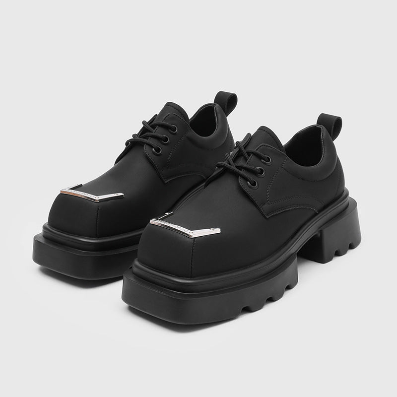 Men's Bottom Big Head Green Dark Metal Square Toe Men's Casual Leather Shoes
