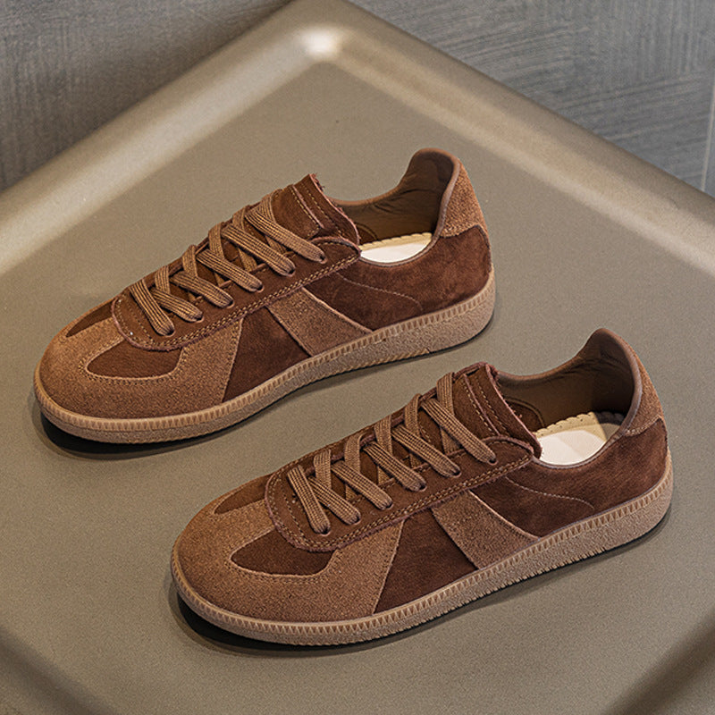 Women's White Flat Top Layer Cowhide Breathable Skateboard Sneakers