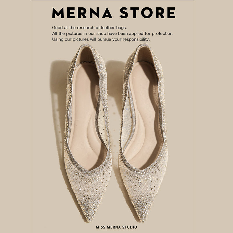 Women's Starry Rhinestone French High Elegant Wedding Bridesmaid Design Sense Men's Shoes