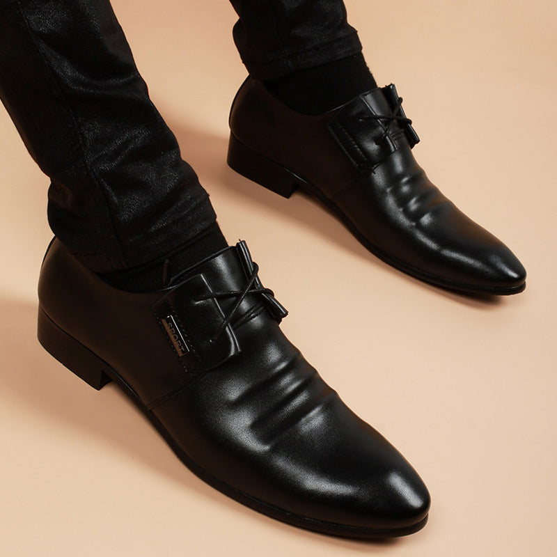 Men's Fashion Height Increasing Insole Genuine Pointed British Style Men's Business Leather Shoes