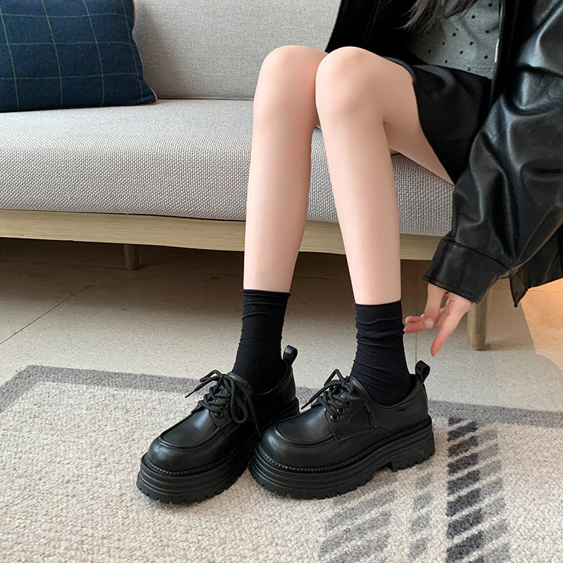 Women's Fat Platform British Style Retro Lace Up Preppy Large Loafers