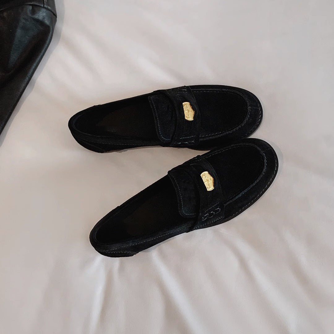 Women's All Genuine Autumn Small Gold Coin Loafers