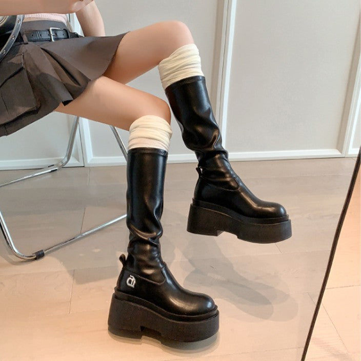 Small Stretch Thin Hot High Leg Women's Leather Boots