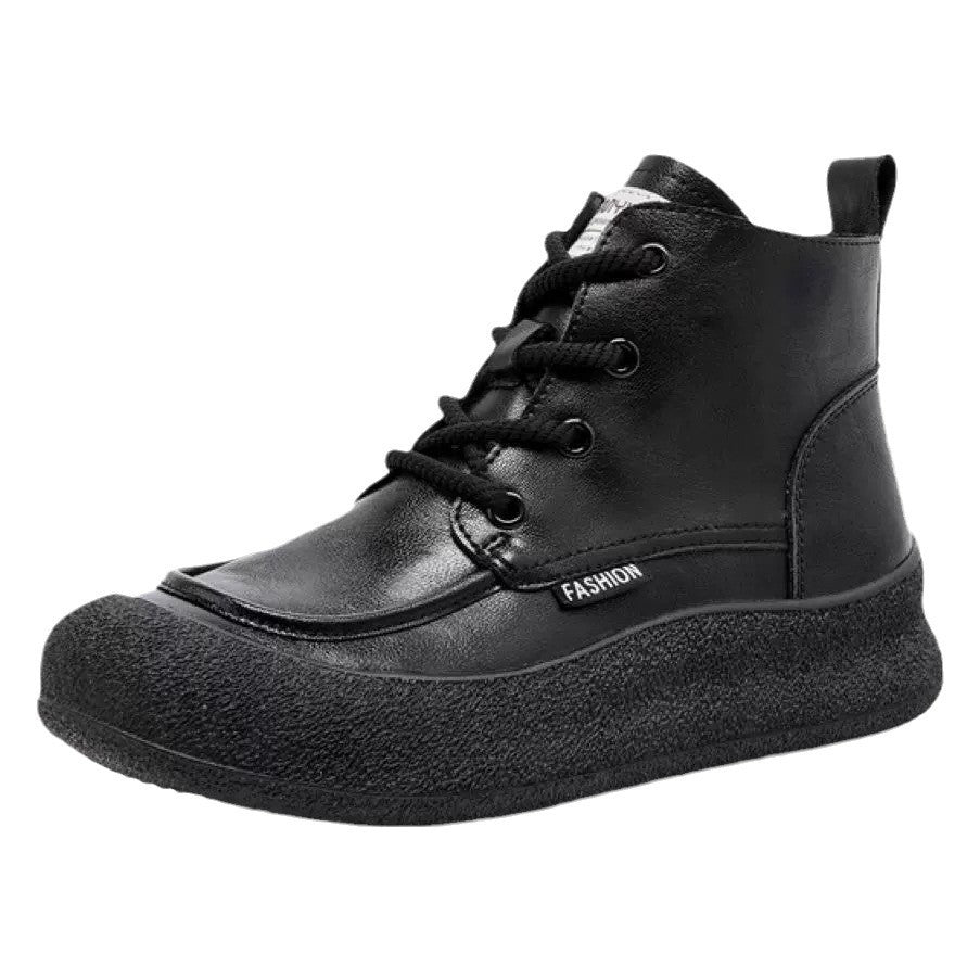 Women's Style Handmade Round Toe Cowhide Cross High-low Top Single Platform Women's Leather Boots