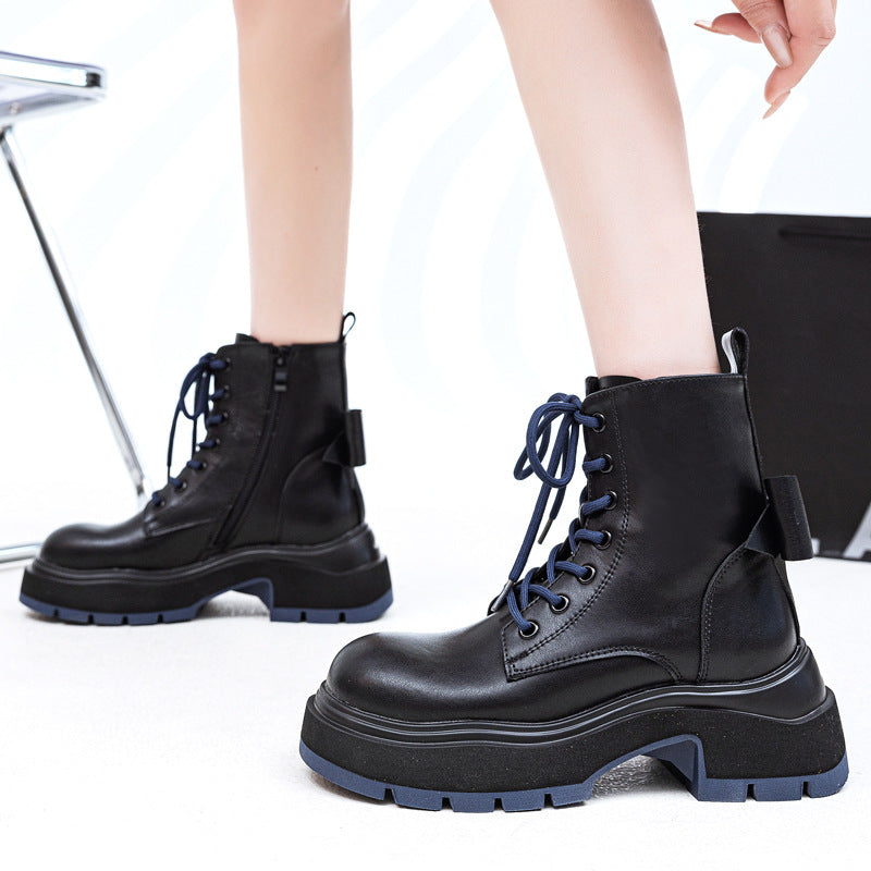 Women's Style Platform Martin Muffin Chunky Black Women's Leather Boots