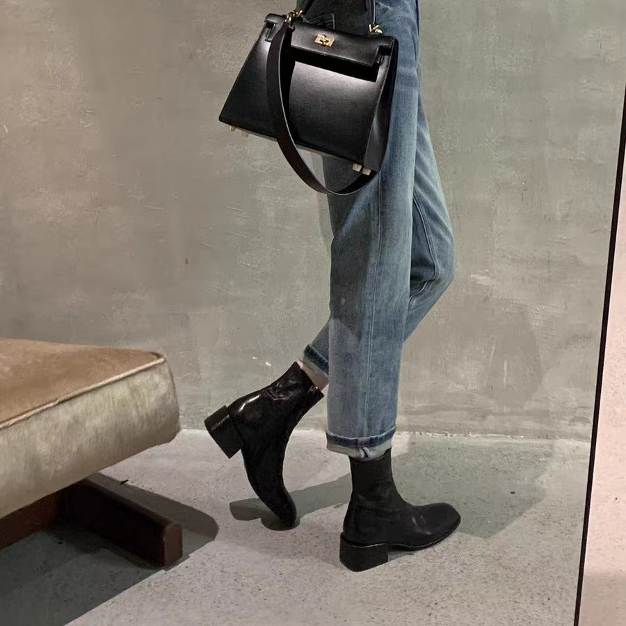 Head Washed Horse Thin Booties Chunky Boots