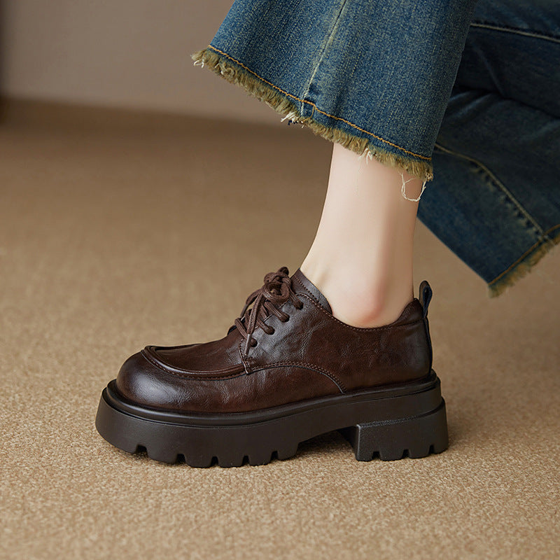 Women's British Style Retro High Autumn Small Heightened Single Layer Loafers