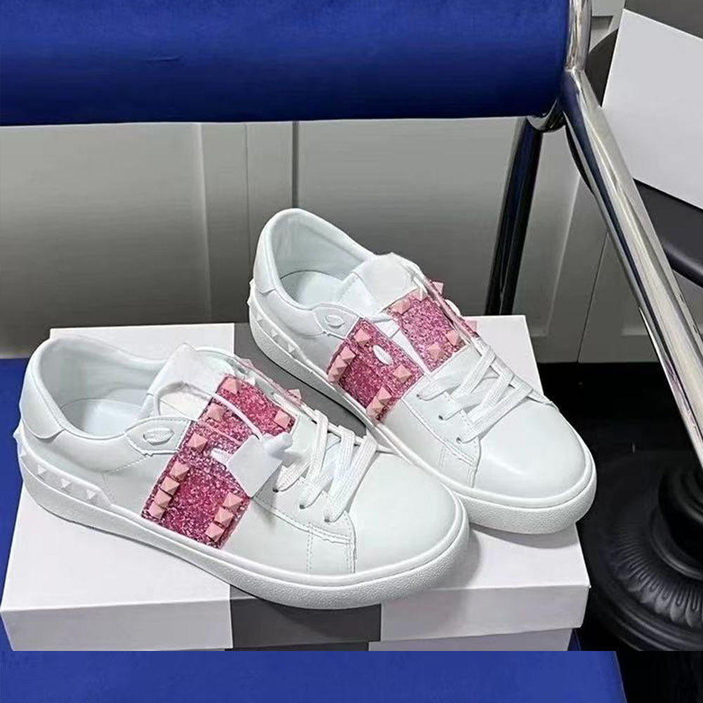 Men's & Women's Rivet Color Matching White Daily Couple Sier Men's Board Shoes