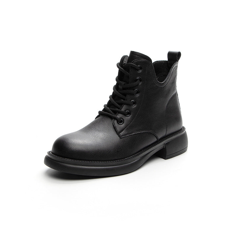 Women's Plus Size Martin Soft Sole Booties Flat Rubber Vintage Leather Shoes