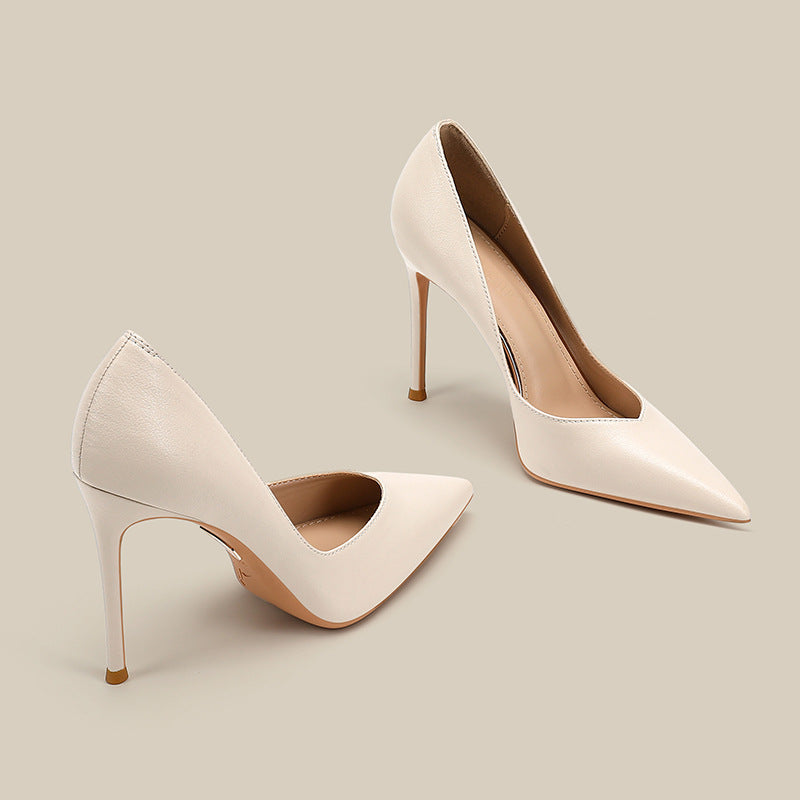 Women's Toe Stiletto Sexy French Style Comfortable High V Cut Black Women's Fashion Shoes