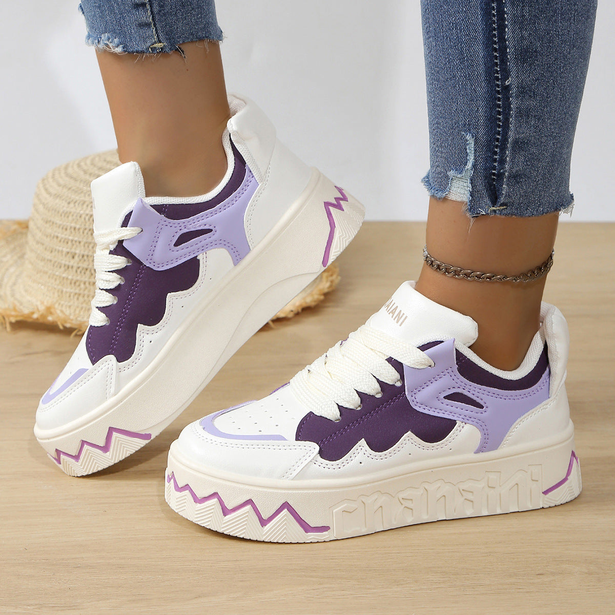 Women's Denim Color Matching Bread American National Fashion Sneakers