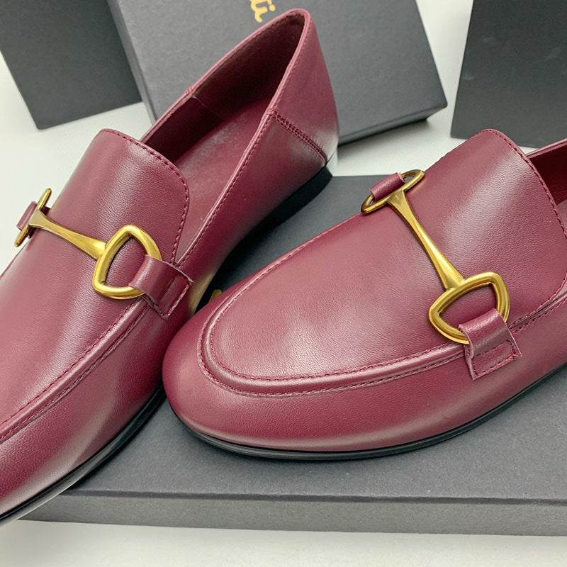Women's Sheepskin Metal Round Toe Flat Bottom Jeans Women's Casual Shoes