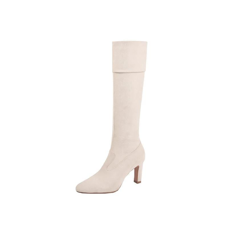 Women's French Style Small Height Increasing Skinny Pleated White Retro Below Women's Leather Boots