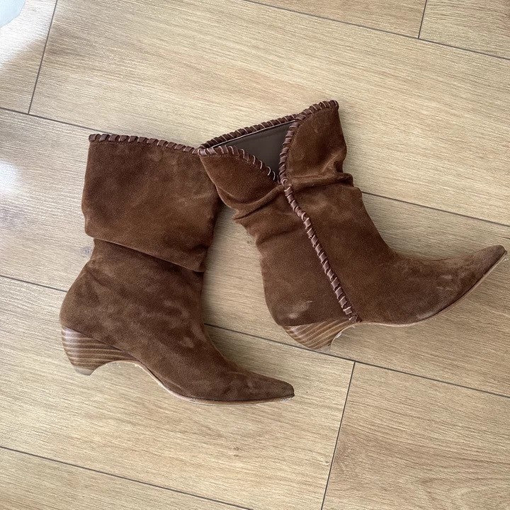 Niche String Tapered Pointed Western Cowboy Pile Style Female Thin Boots