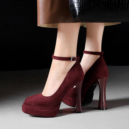 Women's Waterproof Platform High Female Chunky Low-cut Suede Pumps Women's Fashion Shoes