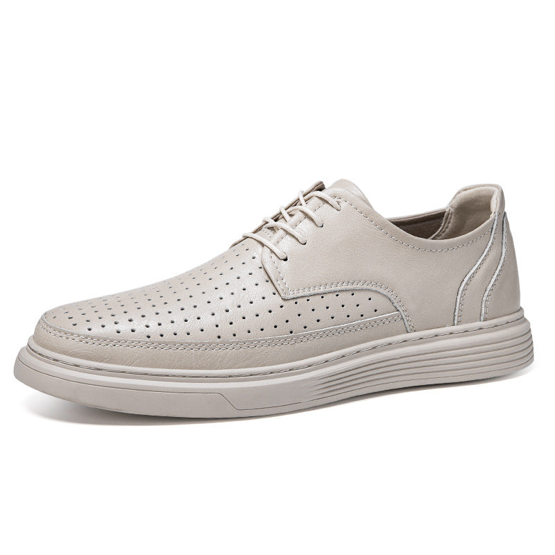 Men's Handmade Flat Spring Cowhide Breathable Hole Casual Shoes