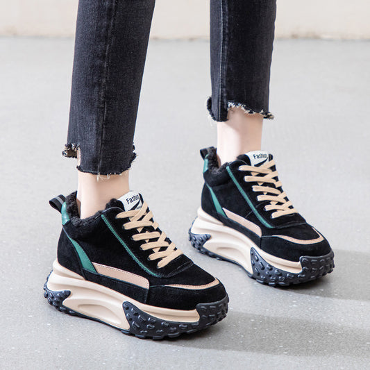 Women's Korean Style Clunky Plus Veet Genuine Sneakers