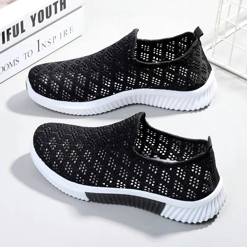 Women's Hollowed Mesh Summer Flat Lace Toe Sneakers