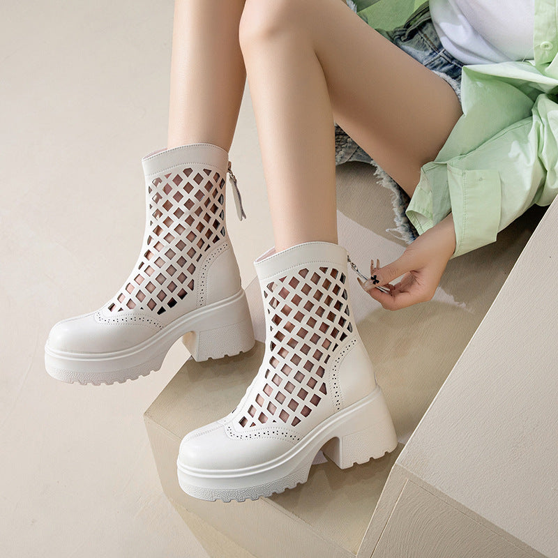 Women's Small Martin For Summer Breathable Thick Bottom High Women's Leather Boots