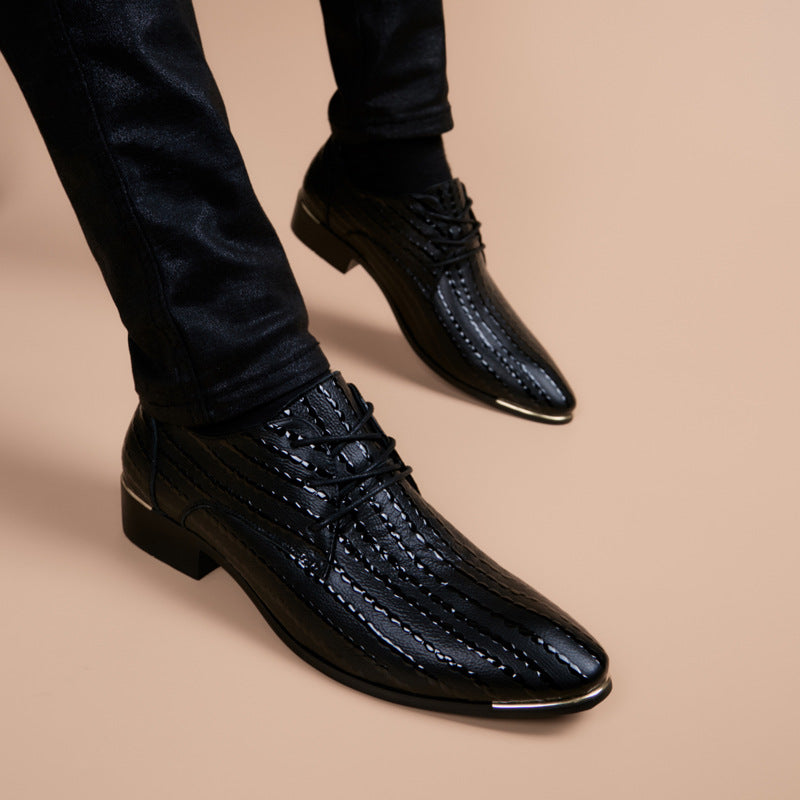 Men's Style Inner Height Increasing Black Pointed Men's Business Leather Shoes