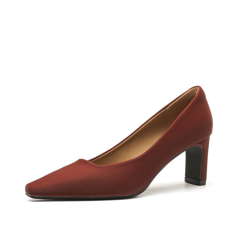 Women's Chunky Square Toe Satin High Elegant Women's Fashion Shoes