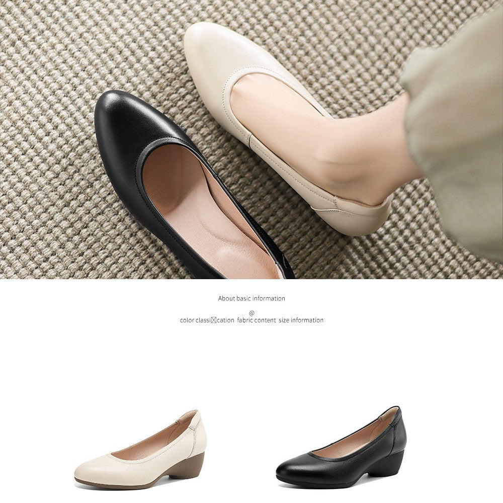 First Layer Cowhide Thick Pumps Female Women's Shoes