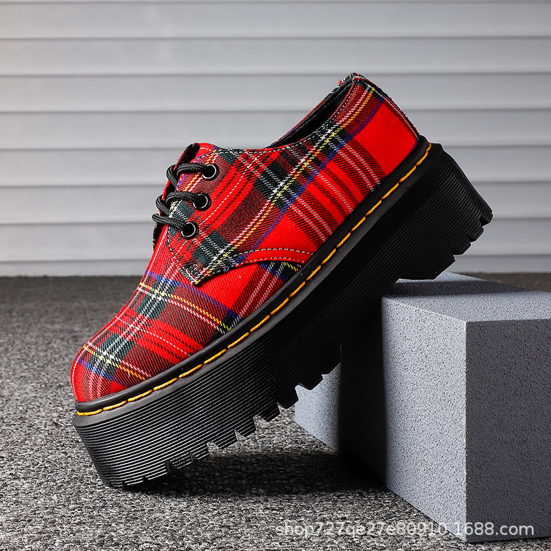 Women's Thick-soled Low Plaid Trendy Platform Ankle For Boots