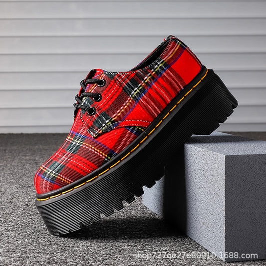 Women's Thick-soled Low Plaid Trendy Platform Ankle For Boots