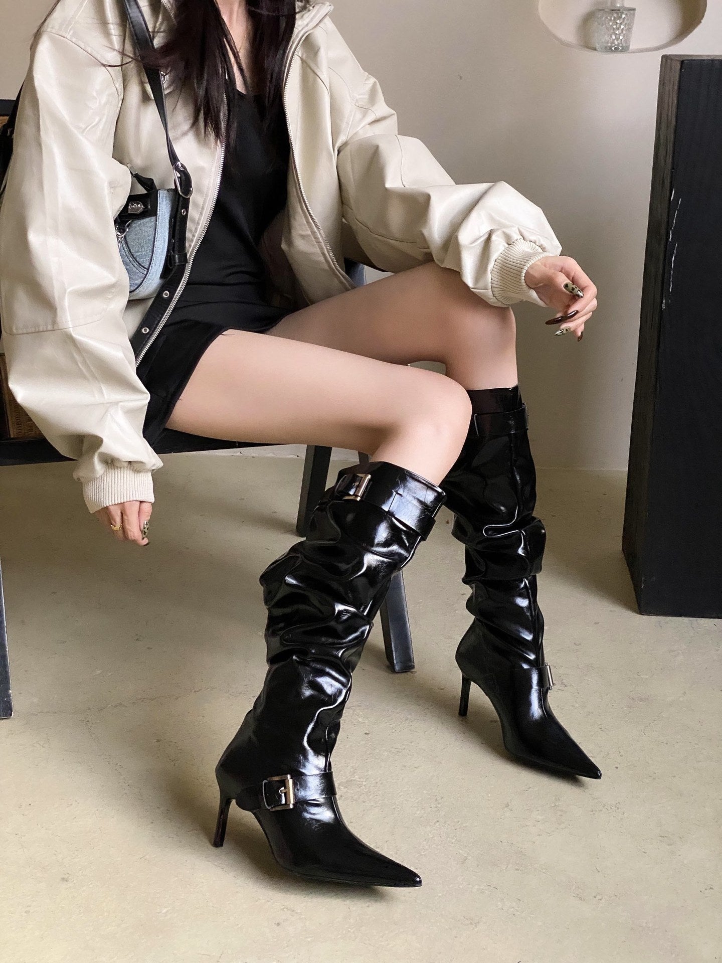 Autumn Belt Buckle Pile Style High Heels