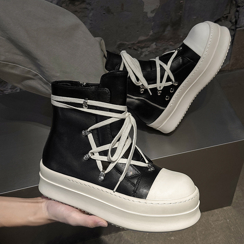 Men's Black White Personalized Thick Bottom Thickened Hight Increasing Boots