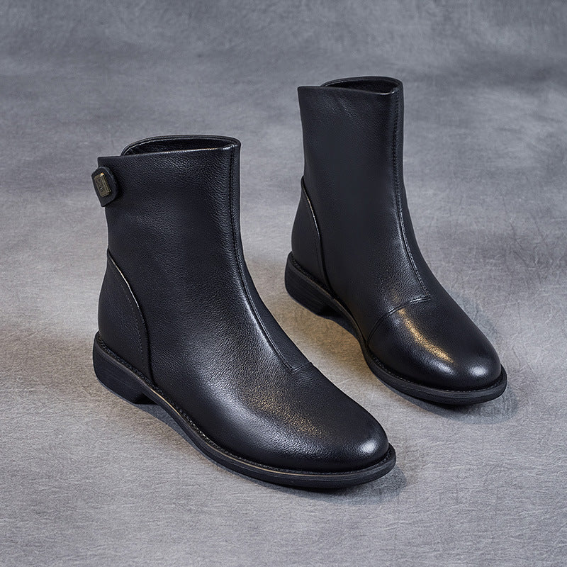 Women's British Style Fashion Chelsea Booties Flat Skinny Women's Leather Boots