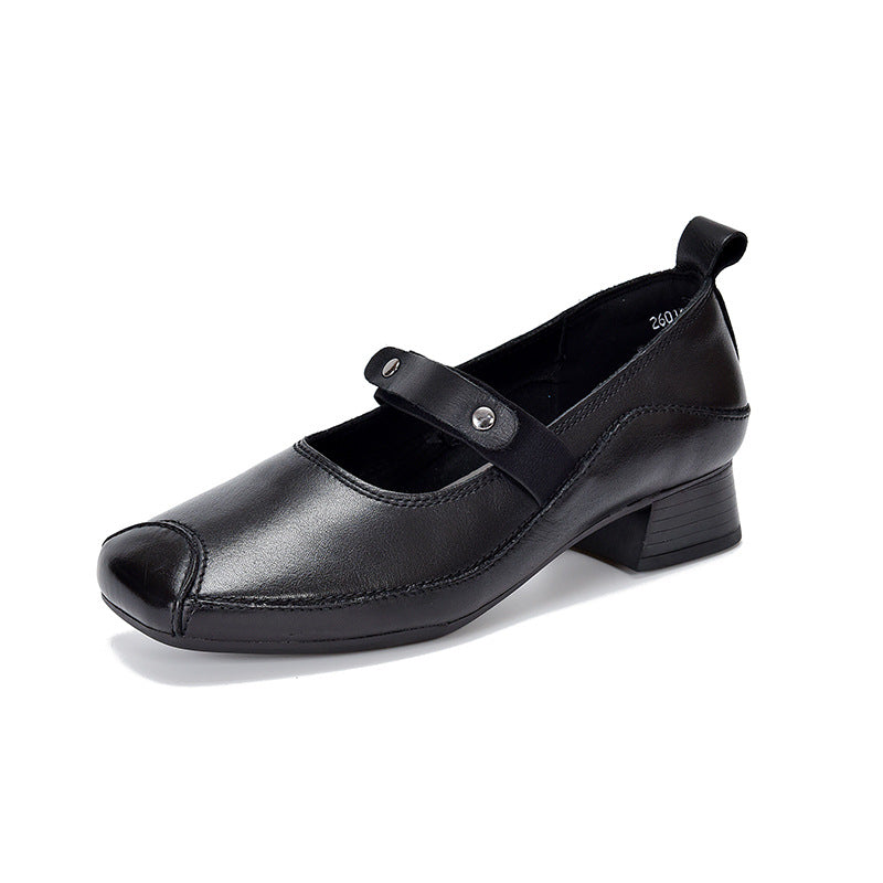 Women's Mary Jane With One Strap First Layer Cowhide Low-cut Vintage Women's Casual Shoes