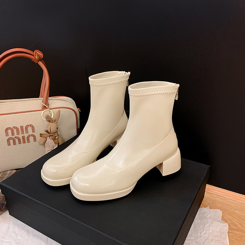 Women's Waterproof Platform High Skinny Chunky Zipper Heels