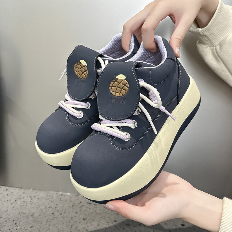 Women's Toe Martin Thick Bottom Heighten Retro Platform Casual Shoes