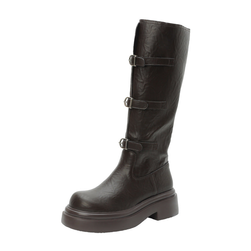 Long Female Thick Bottom Chunky Tall Martin Women's Leather Boots