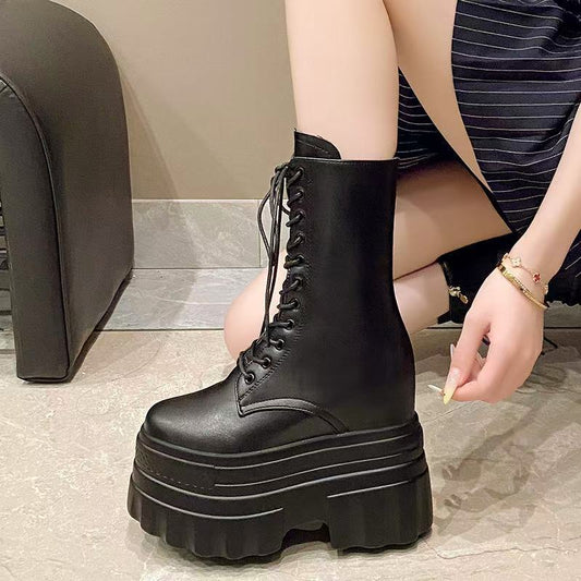 Hight Increasing Martin Female Comic Show Thick-soled British Style Slimming Boots